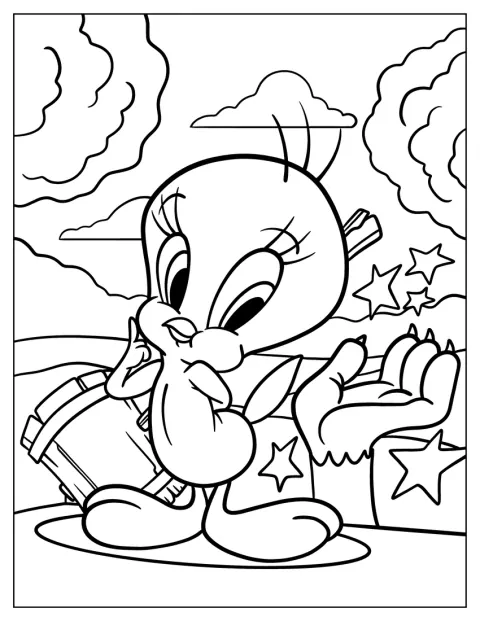 Mit einem Hammer steht Tweety neben Sylvesters Hand.