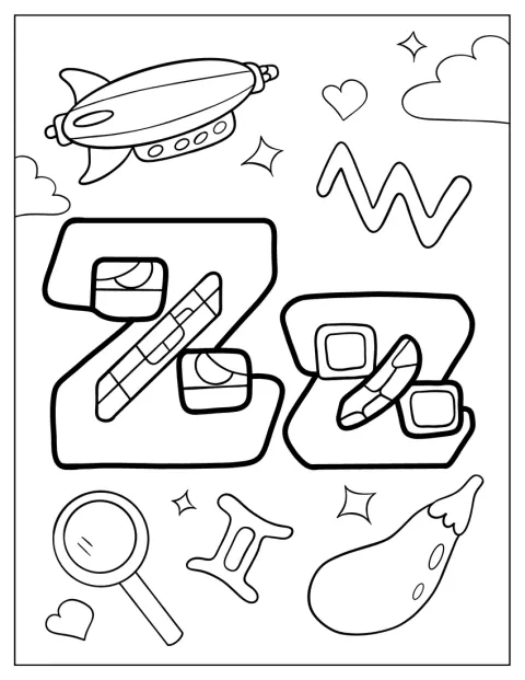 Litera Z este ilustrată în stilul Alphabet Lore.