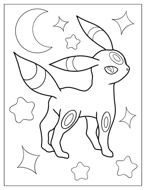 Umbreon har et søtt kawaii-uttrykk.