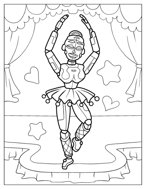Op het podium voert Ballora een balletdans uit.
