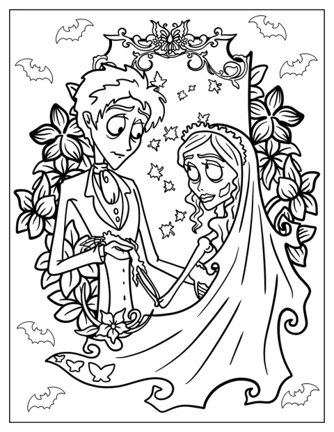 Cute Victor Marrying Emily Corpse Bride Coloring Page