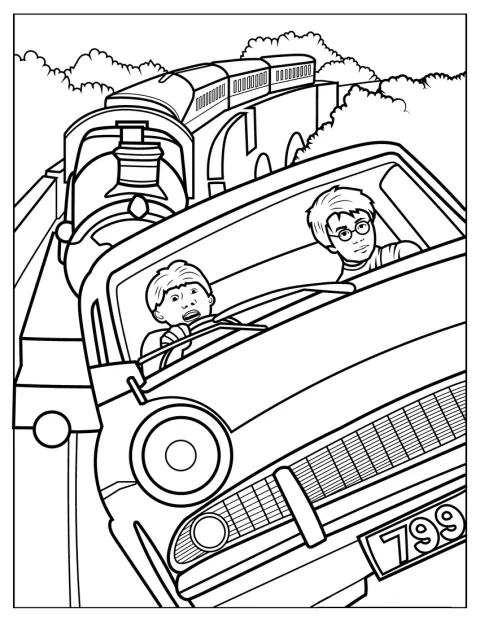 Ron e Harry viaggiano sull’auto volante.
