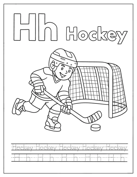 Følg bokstaven H med blyanten ved siden av en hockeyillustrasjon.