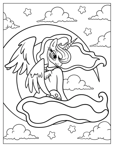 Prinsesse Luna står med en halvmåne i bakgrunnen.