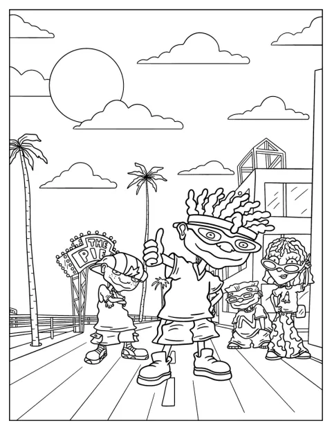 Otto, Regina, Sam en Maurice uit Rocket Power staan samen afgebeeld.