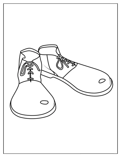 Un paio di grandi scarpe da pagliaccio è disposto in vista.