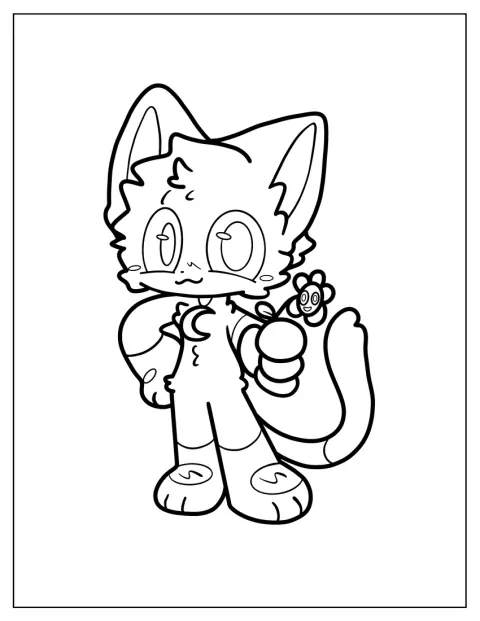 CatNap, desenhado em estilo chibi, segura uma flor numa das patas.