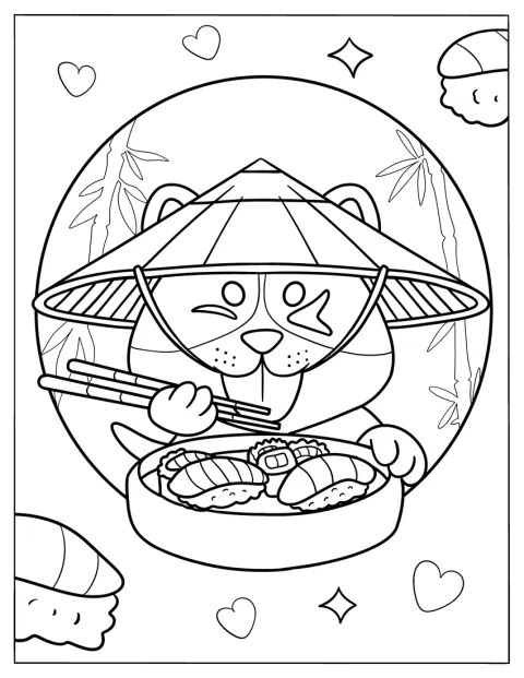 Un gato con sombrero come sushi.