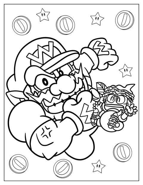 Sint Wario står sammen med sin lille medhjelper.
