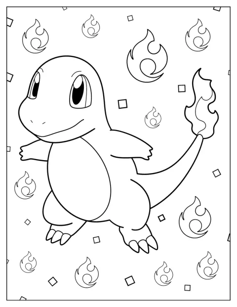Un Charmander sorridente è raffigurato da solo.