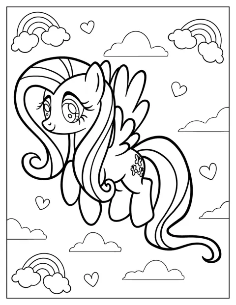 Fluttershy steht freundlich da und lächelt.