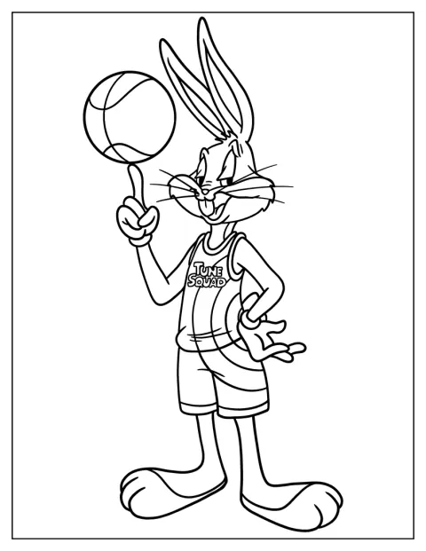 Em Space Jam, Bugs Bunny veste equipamento de basquetebol.