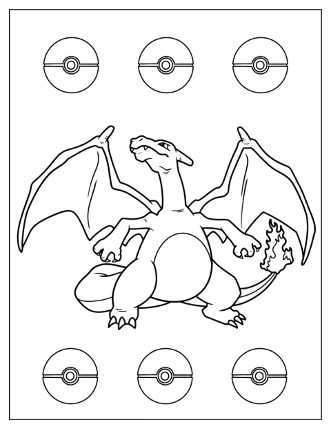 Charizard står i en enkel positur med vingene synlige.