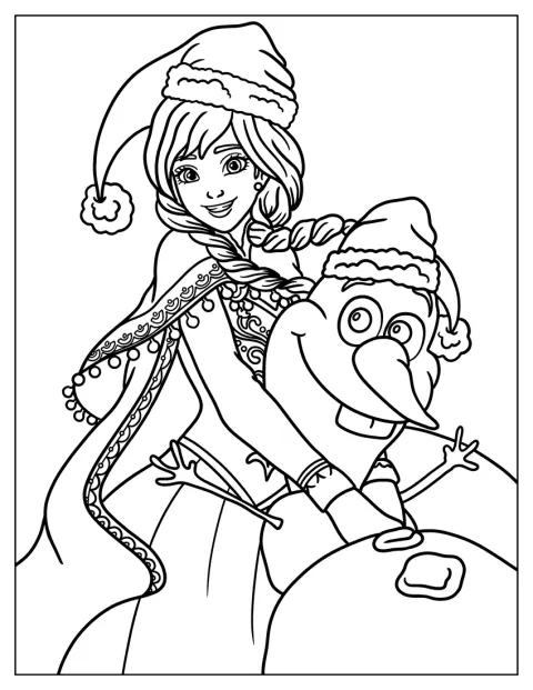 Anna enlace Olaf dans une scène festive de Noël.