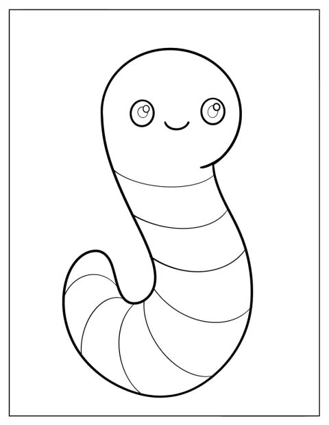 Un ver souriant est représenté par des contours simples.
