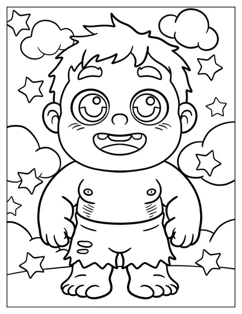 Dazzled Chibi Hulk Coloring Page In A Starry Sky For Preschoolers