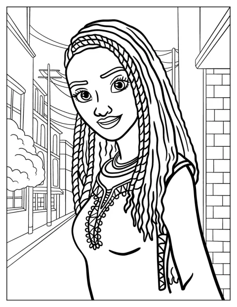 Le visage d’Asha est représenté en gros plan.