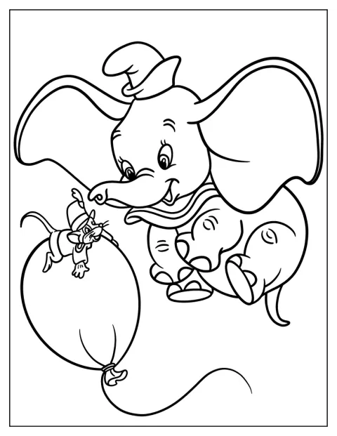 Dumbo spielt mit Timothy Mouse auf einem großen Luftballon.