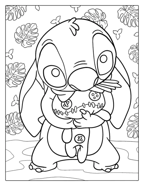 Stitch czule obejmuje swoją lalkę Scrump.