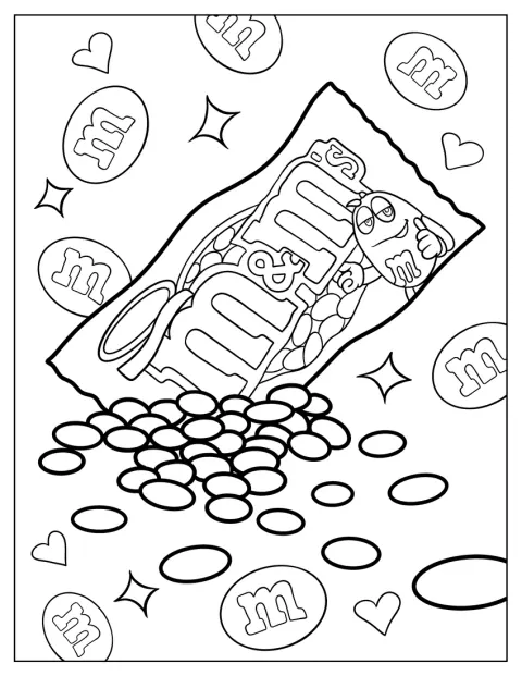 O pungă de M&M’s este ilustrată cu detalii realiste.