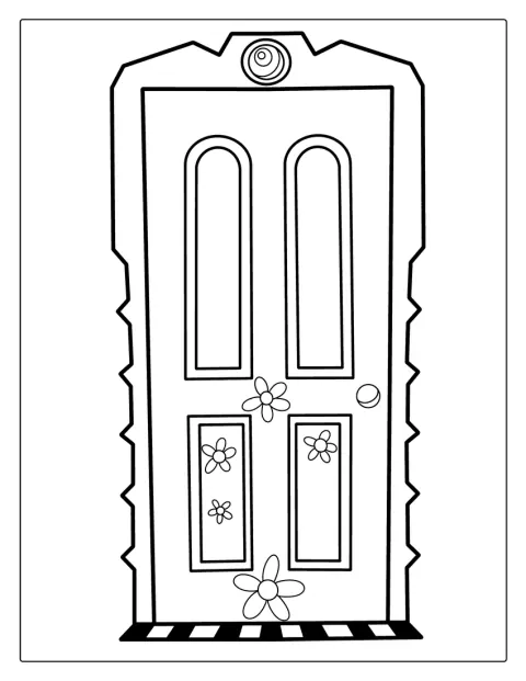 Una puerta rosa de Monstruos, S. A. aparece decorada con una flor.