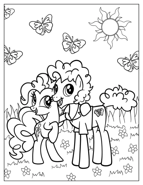 Cheese Sandwich i Pinkie Pie są razem na kwiecistej łące.