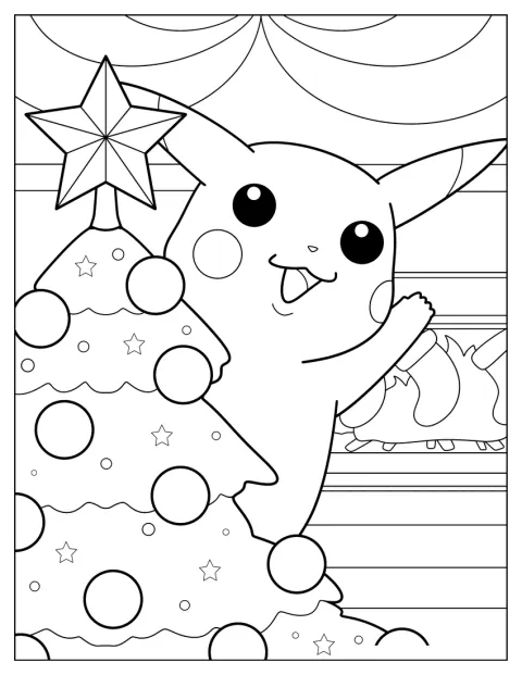 Pikachu salue du haut d’un sapin de Noël.