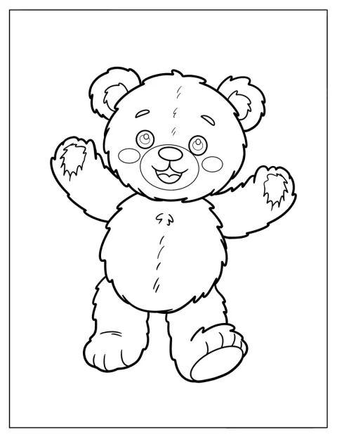 Een glimlachende teddybeer strekt zijn armen uit.