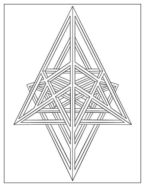 Egymásba rendezett, lefelé fordított háromszögek alkotnak geometrikus mintát.