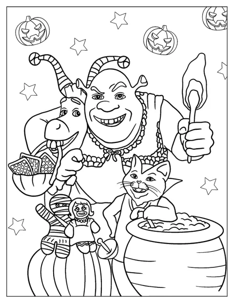 Shrek pozuje w halloweenowej scenerii.