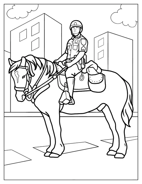 Mounted Police Officer On Horse To Color
