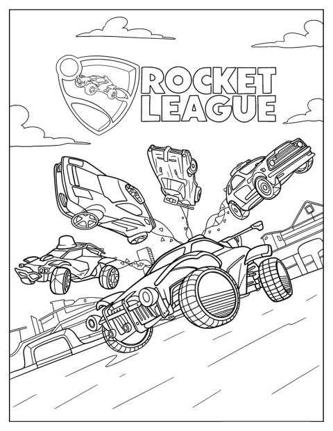 Flere kampbiler fra Rocket League er samlet på en plakat.