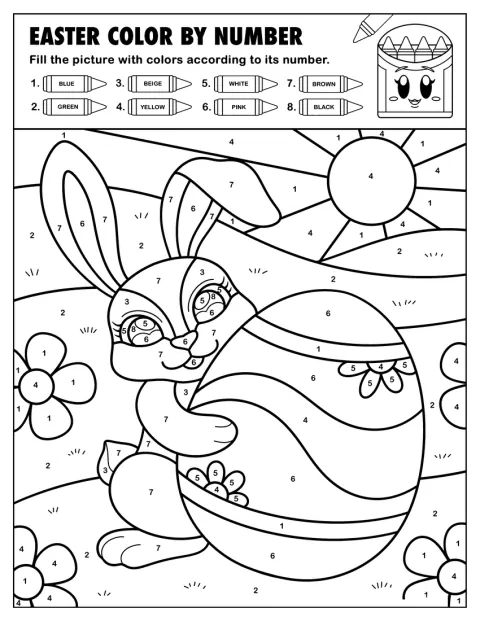 Un conejo sostiene un enorme huevo de Pascua en un dibujo por números.