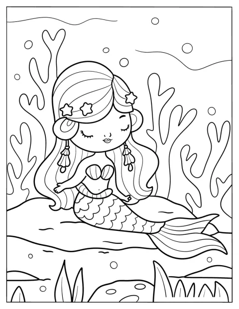 En chibi-havfrue hviler med skjellformede øredobber.