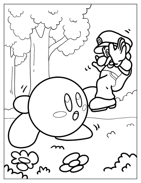 Super Mario och Kirby drabbar samman i en strid.