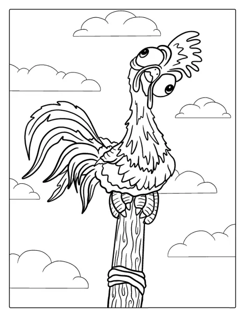 Hei Hei, a csirke egyedül áll.