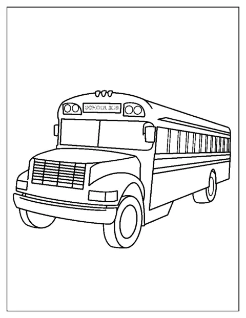En skolebus er vist med enkle konturer og få detaljer.