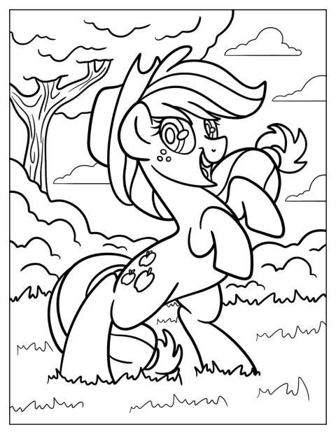 Applejack a hátsó lábaira állva pózol.