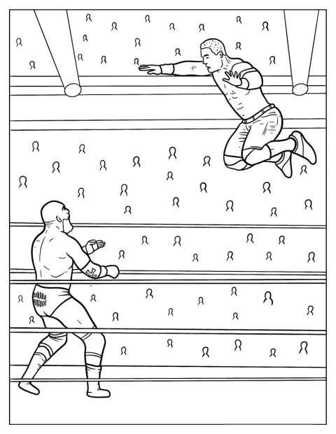 En pleno combate, John Cena se abalanza sobre su oponente.