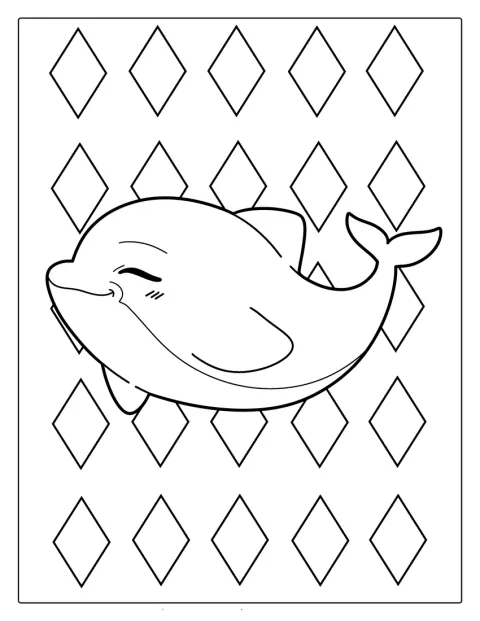 En sød kawaii-delfin svømmer i vandet.