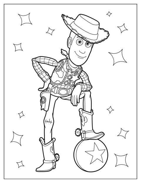 Woody seisoo toinen jalka leikkipallon päällä.