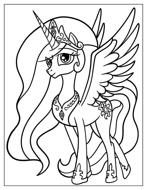 Princesse Celestia porte une couronne et un collier.