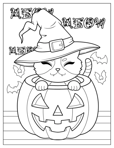 Pumpkin Coloring Page Of Cat Poking Head Out Of A Jack O Lantern