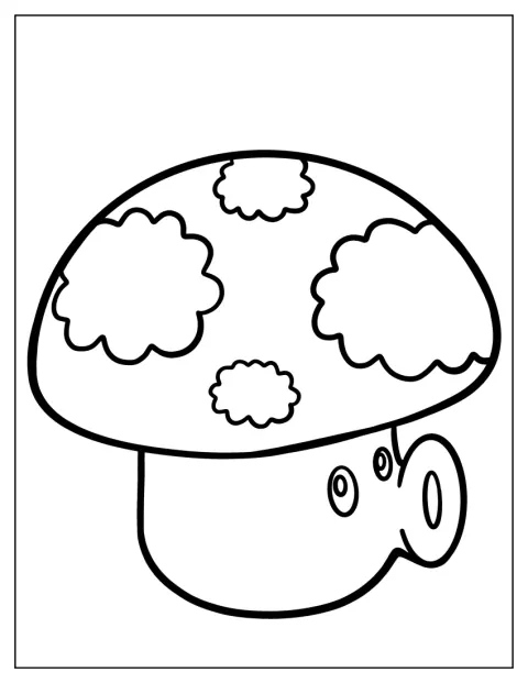 Houbička Puff-Shroom je zobrazena v jednoduchém obrysu.