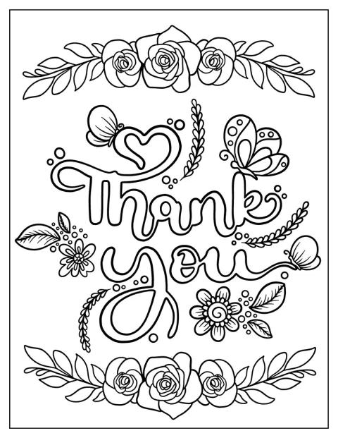 Nápis Děkuji zdobí květinový vzor.