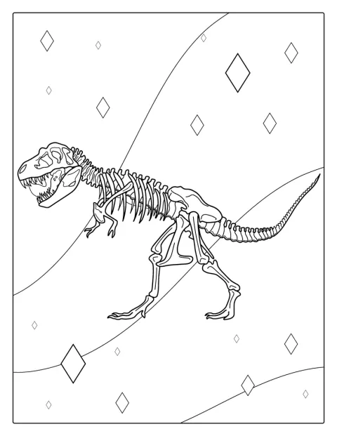 ティラノサウルスの全身の骨格が描かれています。