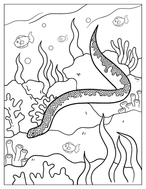 Uma serpente-marinha nada debaixo de água.