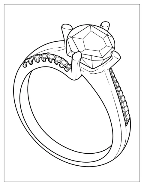 Realistic Diamond Coloring Page Engagement Ring