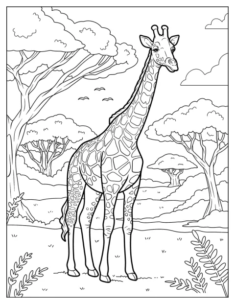 Une girafe élégante se tient dans un paysage sauvage africain.