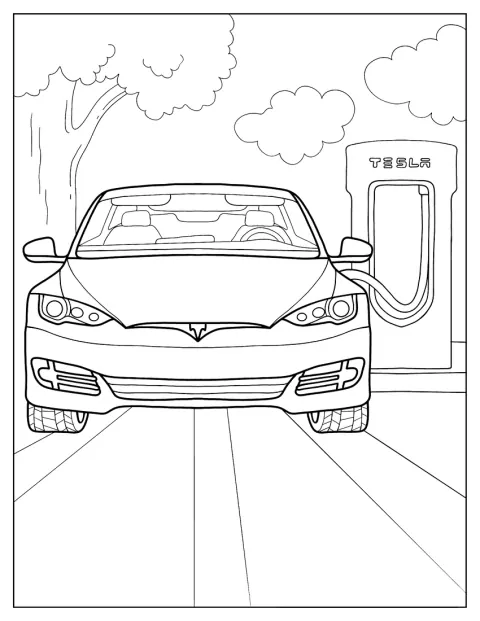 Un cablu conectează un Tesla Model S la o stație de încărcare.
